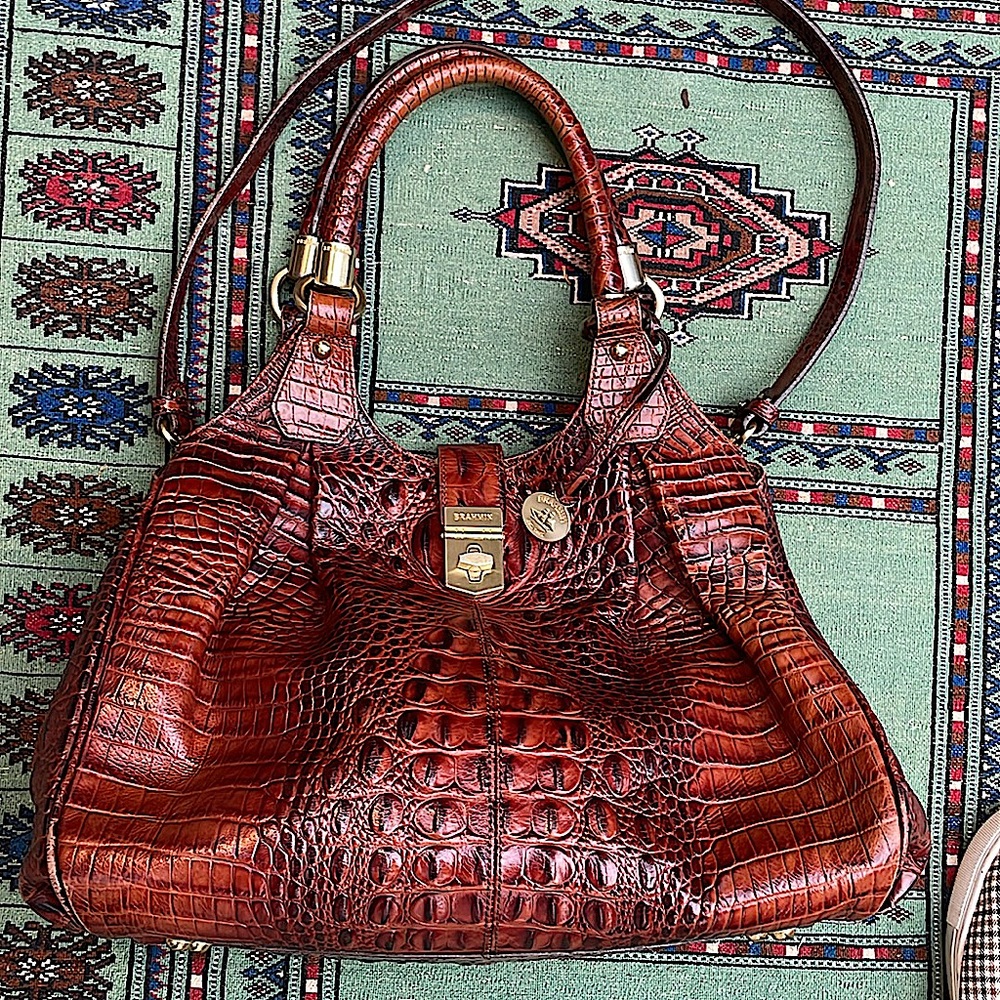 Brahmin Croc-Embossed Leather Bag in Rich Brown GORGEOUS color !!